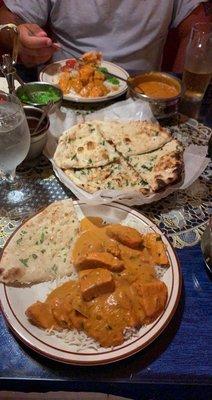 Butter Chicken mild and medium with garlic naan.