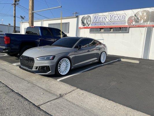 Rims have been powder coated a gloss white.