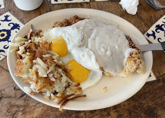 Chicken Fried Steak 2 eggs over easy!