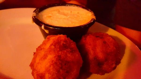 Mac n cheese bites with cheese dipping sauce