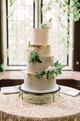 Our Wedding Four-Tier Buttercream Cake (4 Different Flavor Combos) for our guests to enjoy and indulge in!