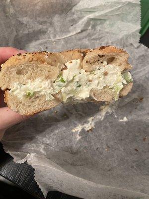 Everything bagel with scallion cream cheese