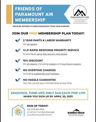 Friends of Paramount Air Special Offer