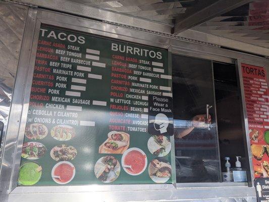 New menu board 1/6/20  tacos $2.50 ea. Burritos $6.00 ea