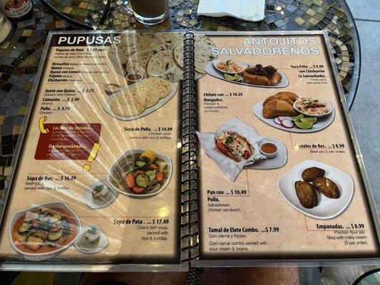 Pupusa menu