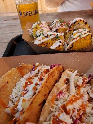 Chicken tacos & elote!