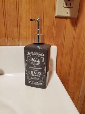 Really cool reminder on the bathroom's soap dispenser.