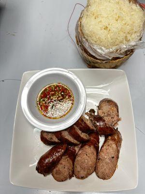 Sticky rice and Laos Sausage with Jaew som