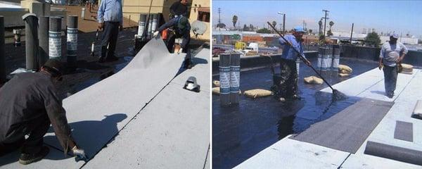 Installation of commercial flat roof in Los Angeles, CA.