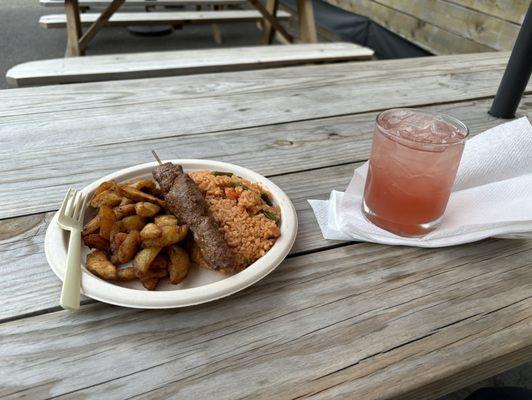 Combo with beef at Obec, which also sold me the non-alcoholic shrub at right