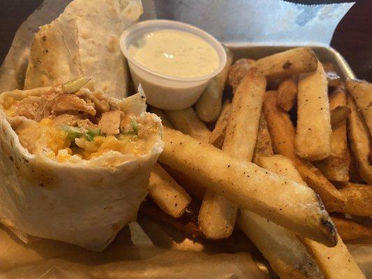 Southwest Chicken Wrap with fries