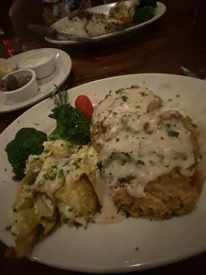 Veal chop steak, rice and squash casserole