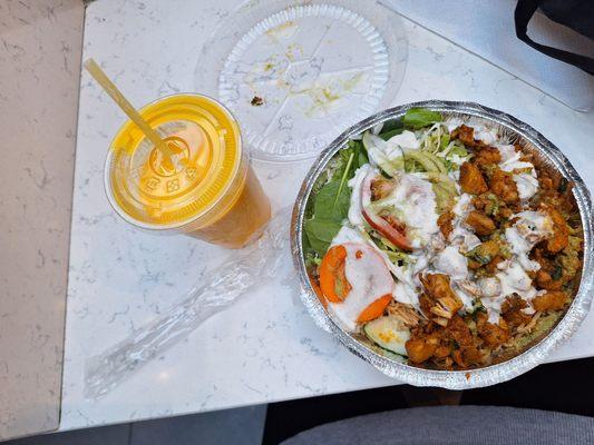 Mango Lassi and Chicken Shawarma bowl