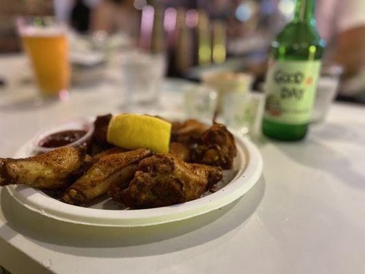 Some bomb chicken and watermelon soju at a newly found gem