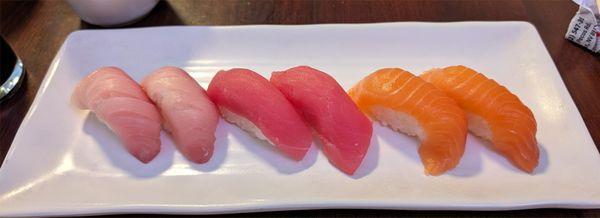 yellowtail, tuna, and salmon