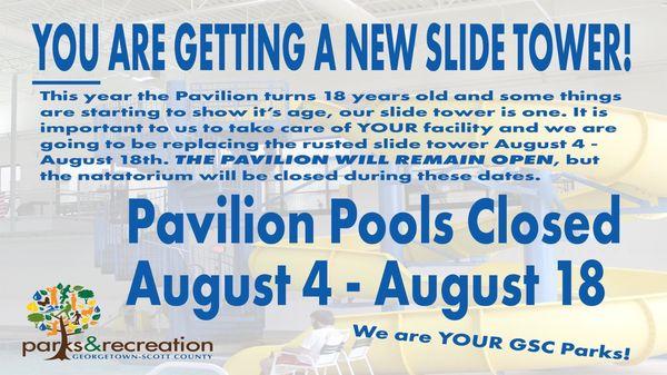 Pavilion Pools closed until 8/18/19