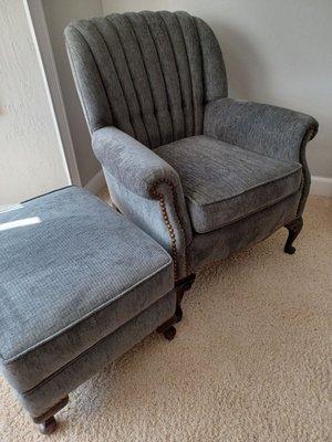 I am very pleased with the quality of work.   My antique chair and ottoman have a new life.