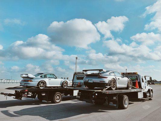 Here you can see both our trucks load with one of our biggest clients beautiful rare and expensive Porsche. Trust in us to get move your car