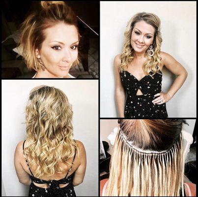 Bead extensions provide so much mobility for all your different styling needs.  Can be done on short to long hair to add volume or length.