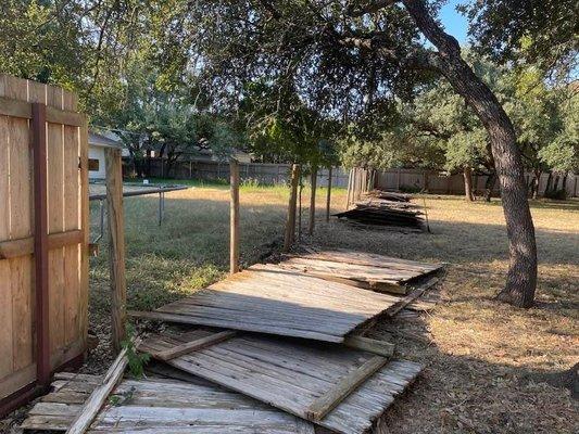 Fence sections and "removed posts" hauled away. Some brush and branches as well. A few additional sections not shown.