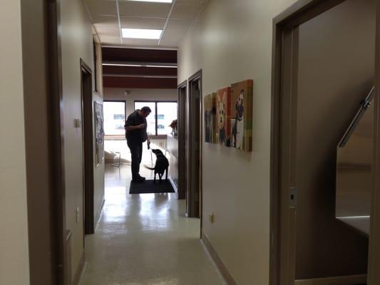 View from exam room to reception area