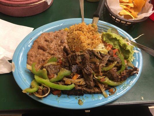 Beef fajita plate, steaming!