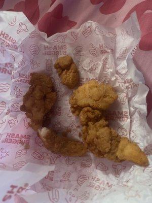 Stale chicken strips with a side of stale nuggets instead of a 3rd strip