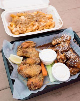 Fries and Lemon Pepper/Teriyaki Wings (@miguelmoralesphotography on Instagram)