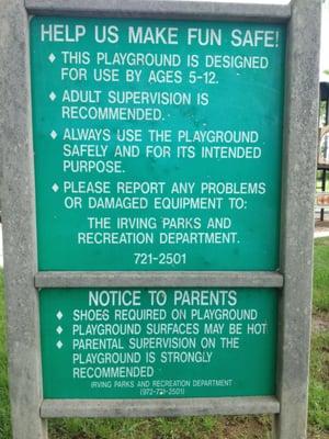 Sign at playground