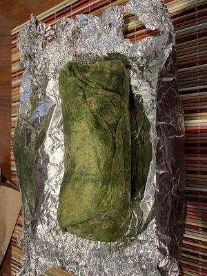 Burrito with spinach tortilla