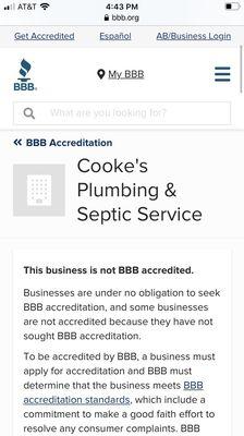 Cookes is not better Business Bureau accredited.