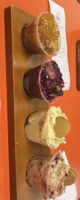 Peach cobbler, Blackberry cobbler, NY Cheesecake Banana Pudding, Red Velvet Banana Pudding