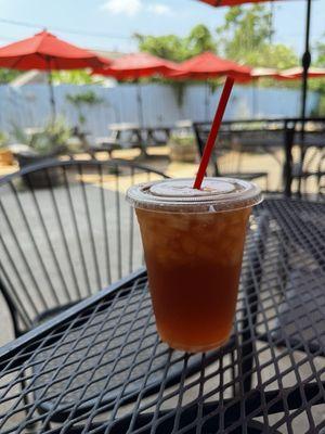 Peach Palmer (ice peach tea with lemonade) for $3