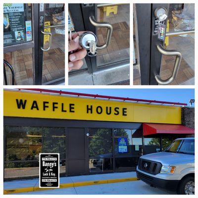 Lock Change @ Waffle House 
Danny's Lock & Key 
We make your business our #1 priority!!
770-906-6172
www.dannyslockandkey.com