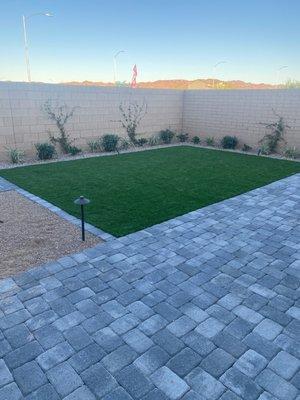 Paver patio and artificial grass