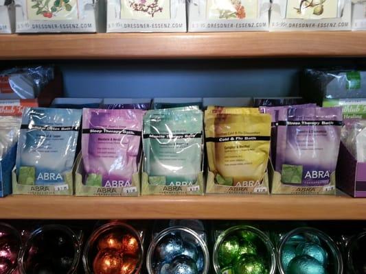 A variety of bath salts to choose from and have you ever heard of shower steamers?