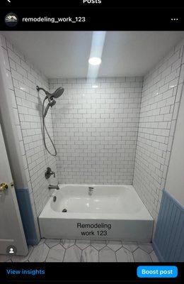 Bathroom renovation, ceramic tile install tub install