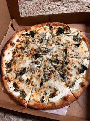 Large white spinach pizza.  My favorite!!