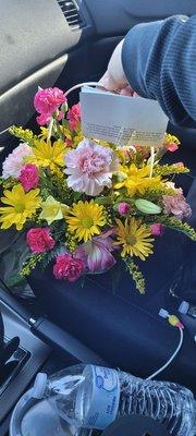 Basket of flowers with card