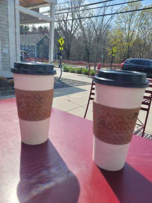 House blend coffee and a matcha latte