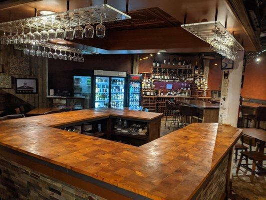 Love this island bar with parquet top.