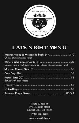 CURRENT LATE NIGHT MENU as of JULY 2023