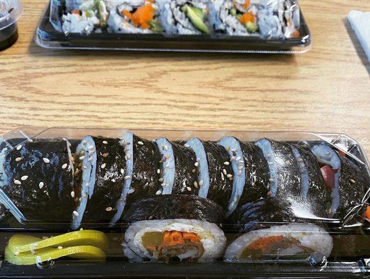 Kimbap (Korean roll) and CA roll ($6.99 each) as of 3/10/22