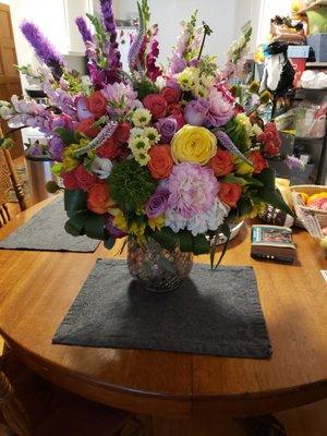 The vase of flowers was huge! It barely fit on the table. Amazing!