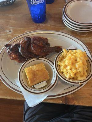 1/2 Barbecue Chicken with Mac & Cheese and Cornbread