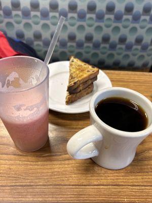 Raisin Toast, Fresh grapefruit juice, Coffee