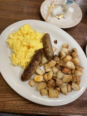 Scrambled eggs, peasant potatoes, and sausage... The savory part of the 18 wheeler breakfast