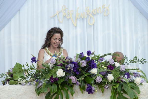 Sweetheart table florals (repurposed from the arch)