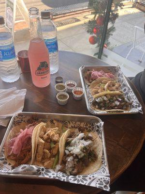 Carne Asada, Pollo, and Carnitas tacos.