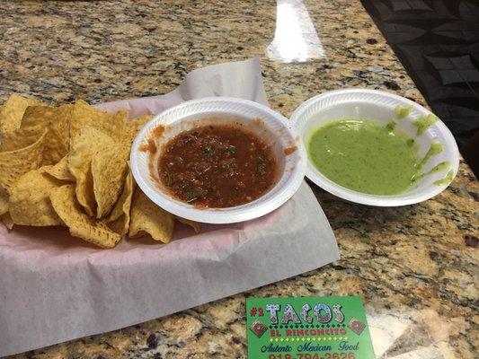 Red and green salsa, both are delicious